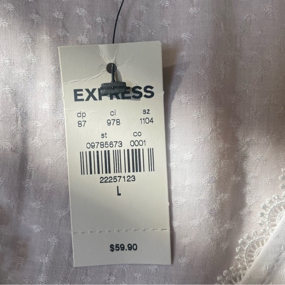 Express Top Women Large White V Neck Flare Long Sleeve Peplum Jacquard Blouse - Picture 5 of 6